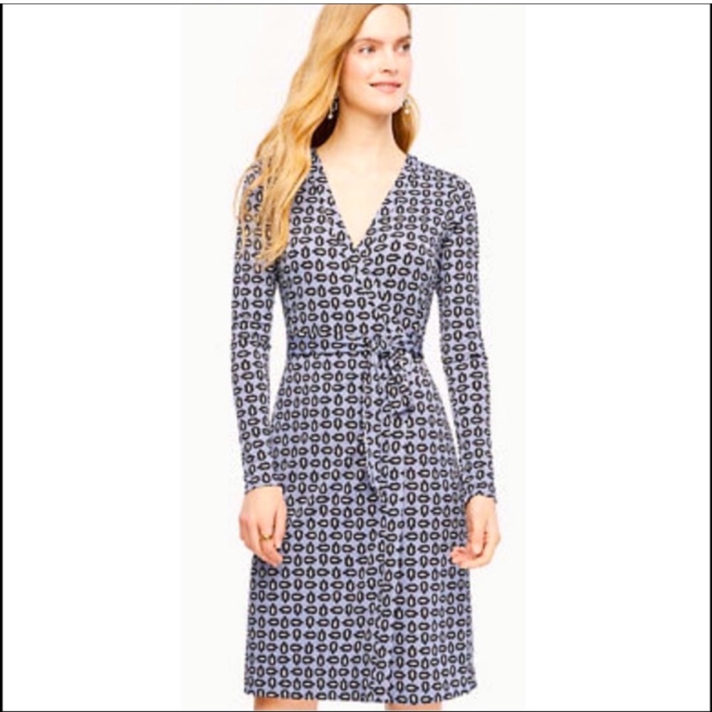 6TALL Ann Taylor blue print long sleeve midi wrap dress